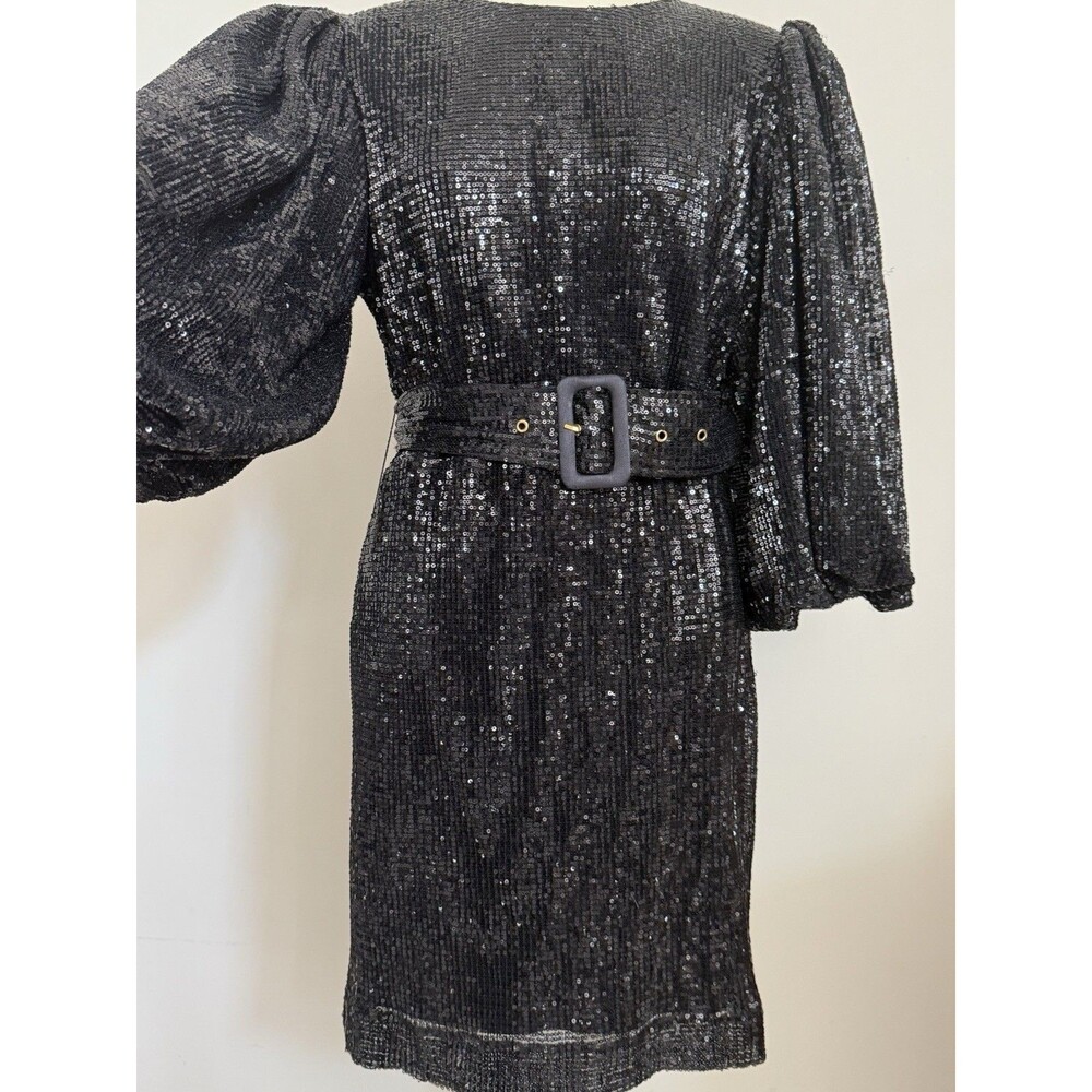 byTiMo Sequined Cocktail Puff Sleeve Gorgeous Dress M Black Open Back $395